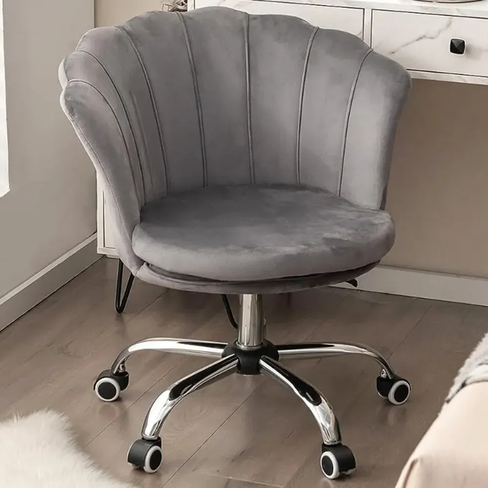 Office Chair with Wheels - Grey, Velvet