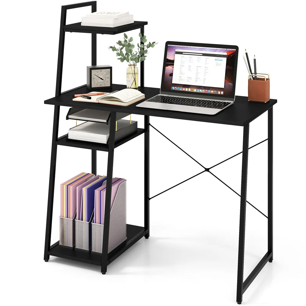 Office Desk with Bookshelf and Host Stand - Black