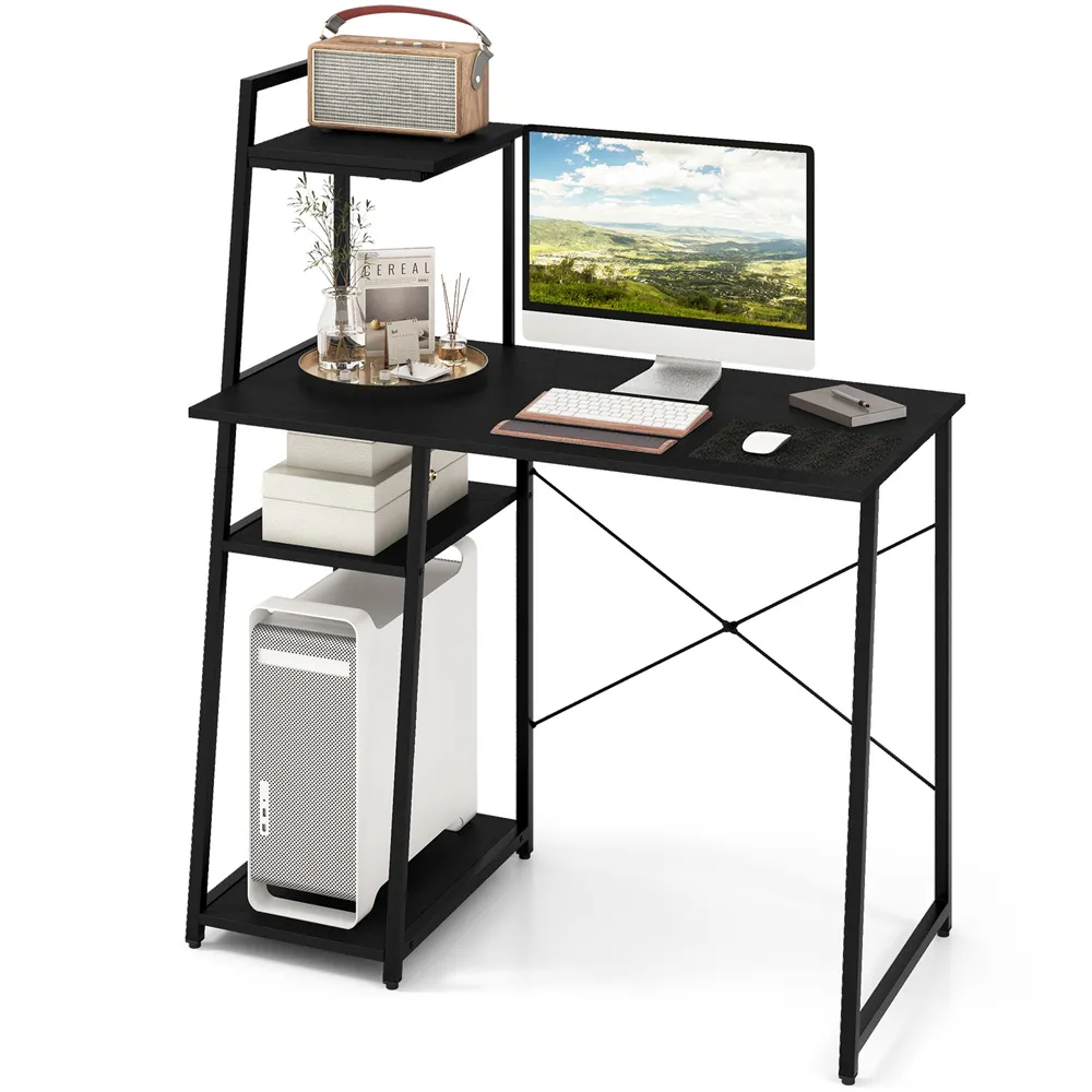 Office Desk with Bookshelf and Host Stand - Black