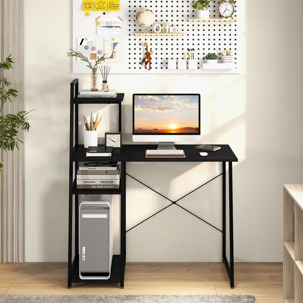 Office Desk with Bookshelf and Host Stand - Black
