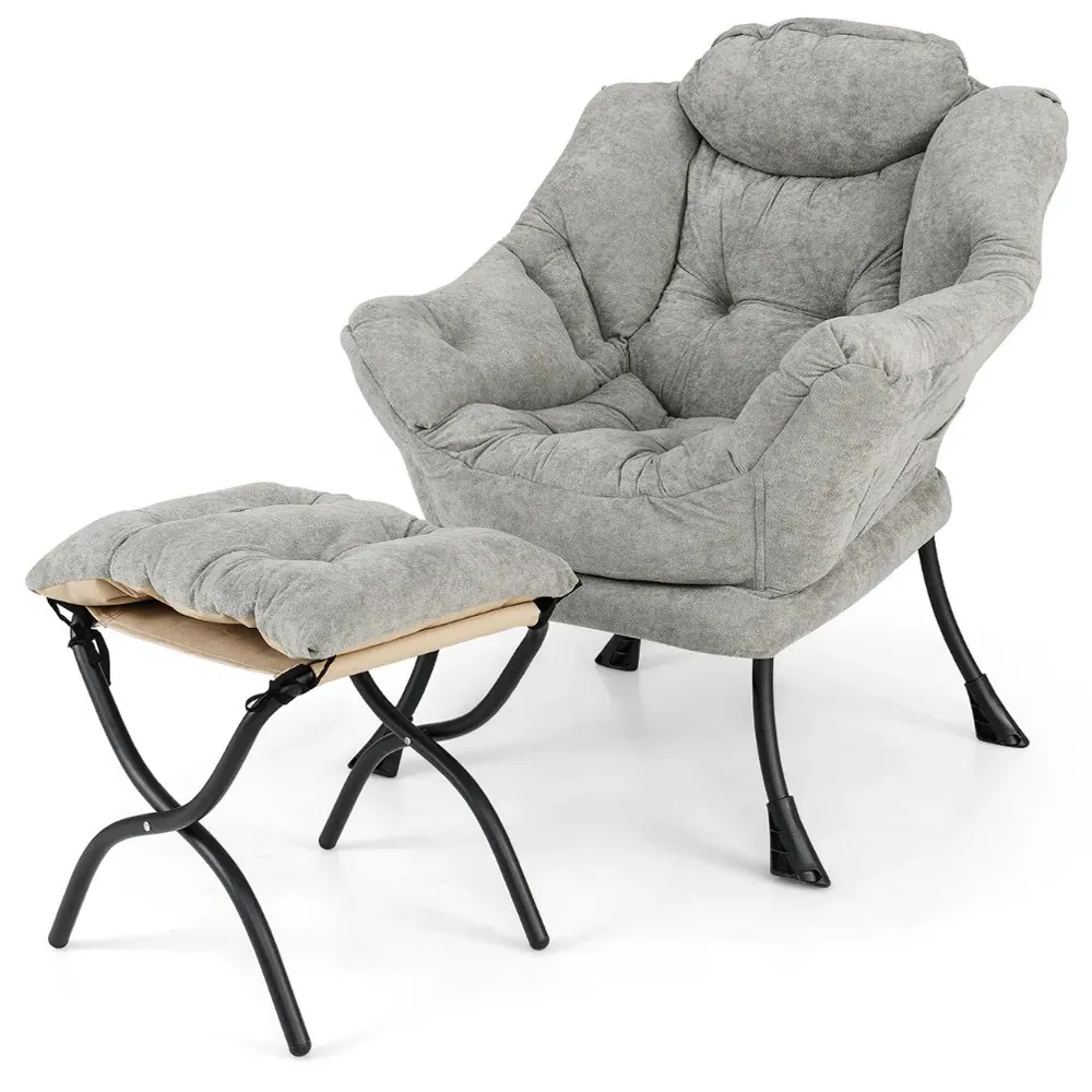 Oversized Lounge Chair with Footrest - Grey, Sherpa