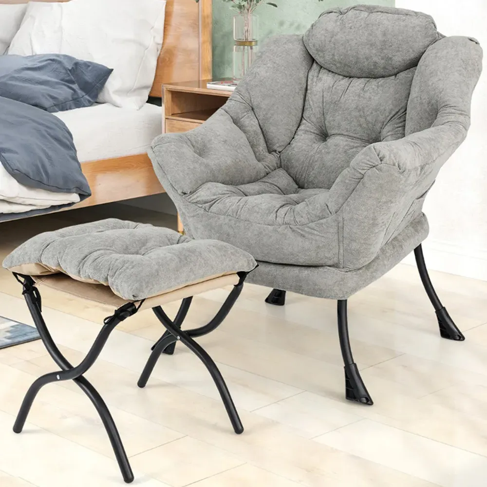 Oversized Lounge Chair with Footrest - Grey, Sherpa
