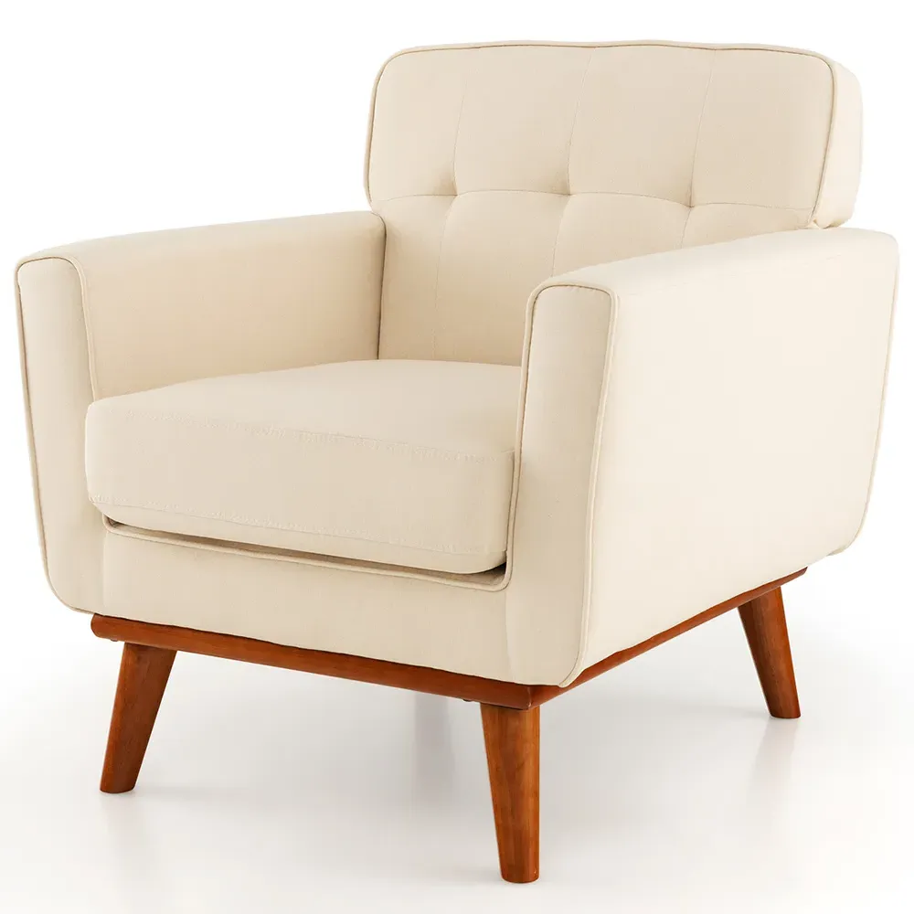 Padded Accent Armchair - Beige, Wood