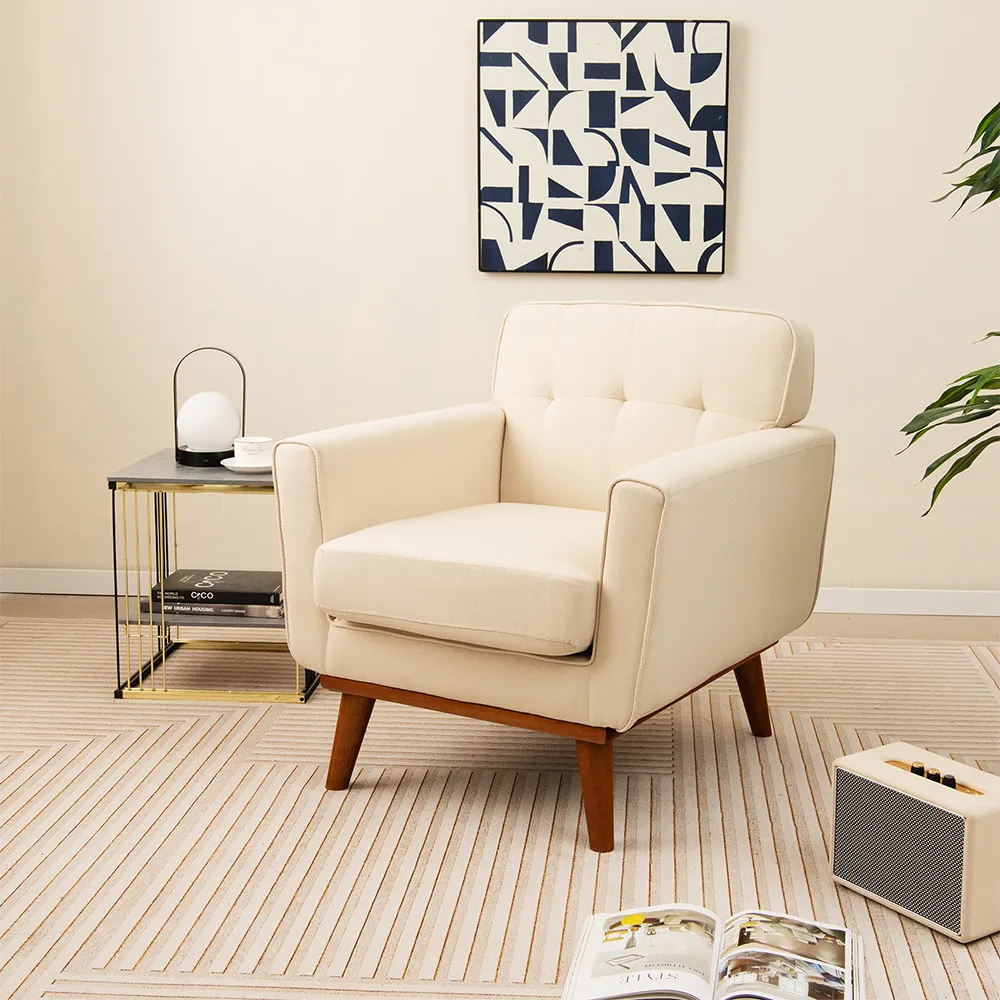 Padded Accent Armchair - Beige, Wood