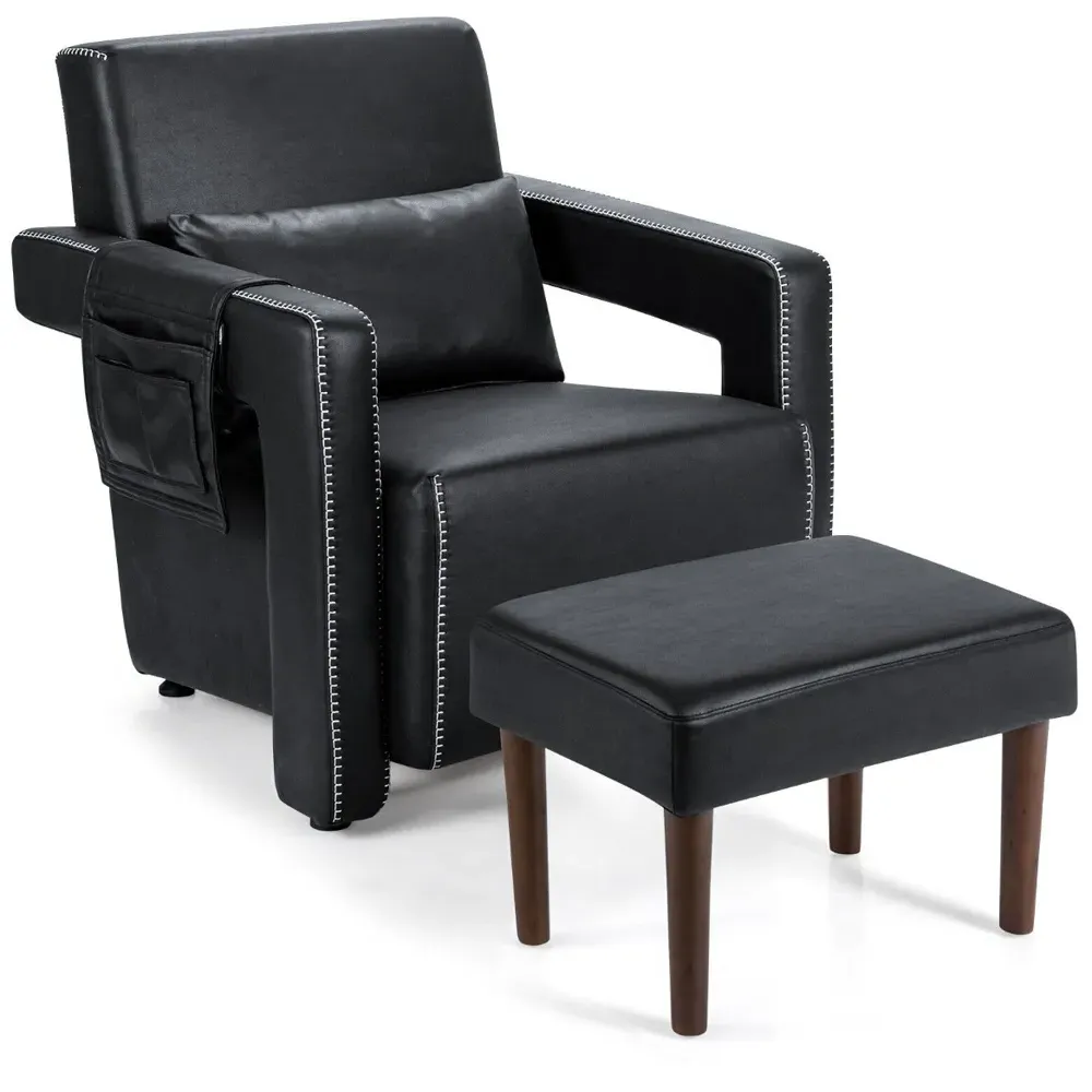 Padded Accent Chair with Footstool - Black, Fabric