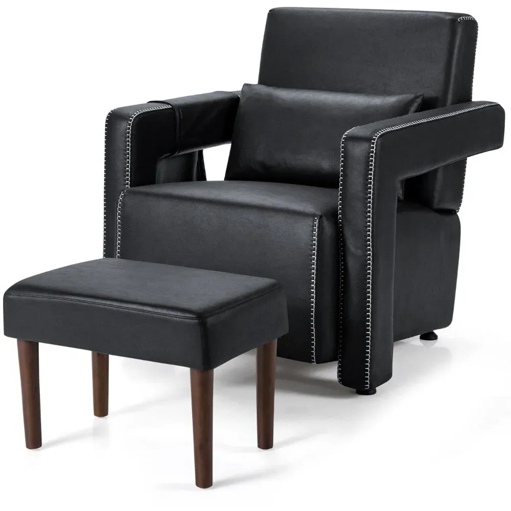 Padded Accent Chair with Footstool - Black, Fabric
