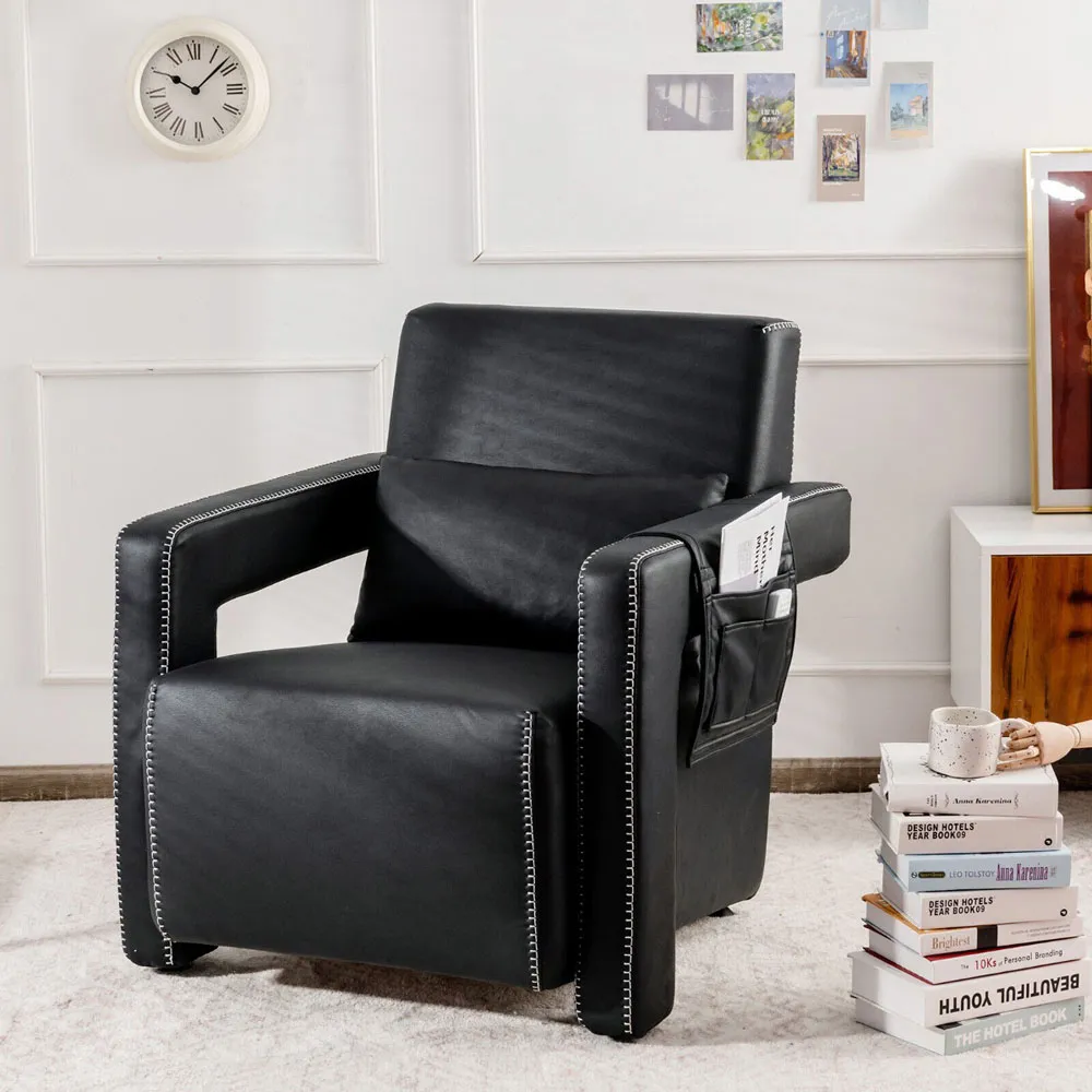 Padded Accent Chair with Footstool - Black, Fabric