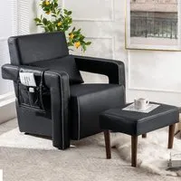 Padded Accent Chair with Footstool - Black, Fabric