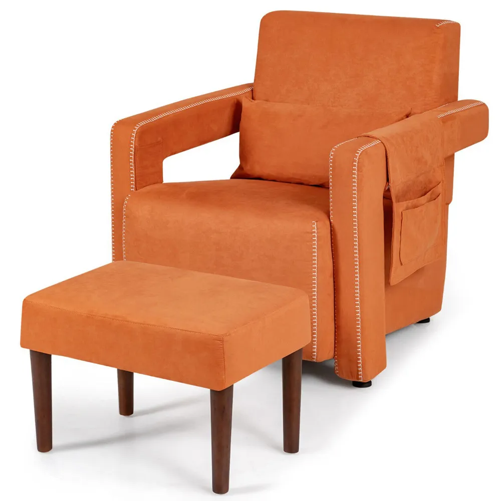 Padded Accent Chair with Footstool - Orange, Fabric