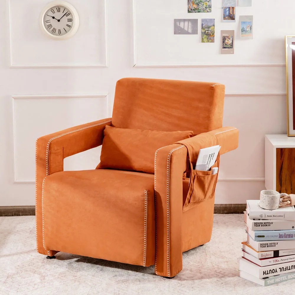 Padded Accent Chair with Footstool - Orange, Fabric