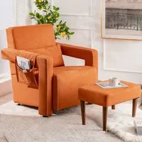 Padded Accent Chair with Footstool - Orange, Fabric