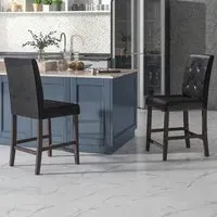 Padded Bar Stool Set of 2 - Black