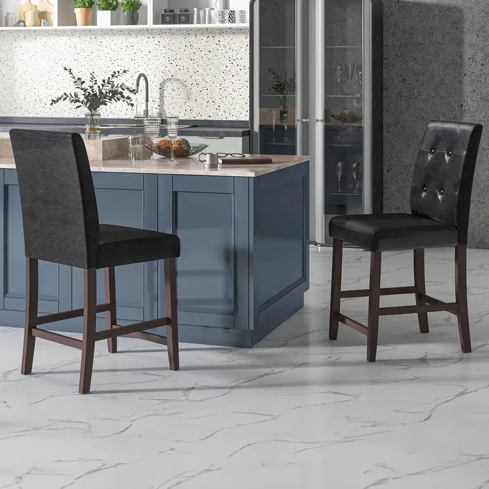 Padded Bar Stool Set of 2 - Black