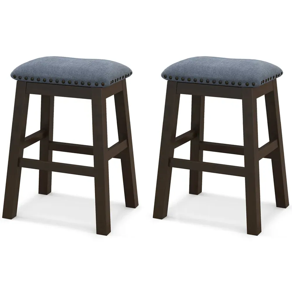 Padded Bar Stool Set of 2 - Brown, Rubber Wood