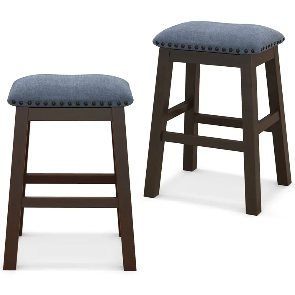 Padded Bar Stool Set of 2 - Brown, Rubber Wood