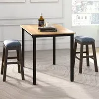 Padded Bar Stool Set of 2 - Brown, Rubber Wood