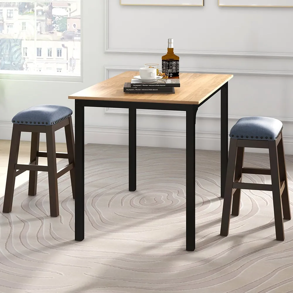 Padded Bar Stool Set of 2 - Brown, Rubber Wood