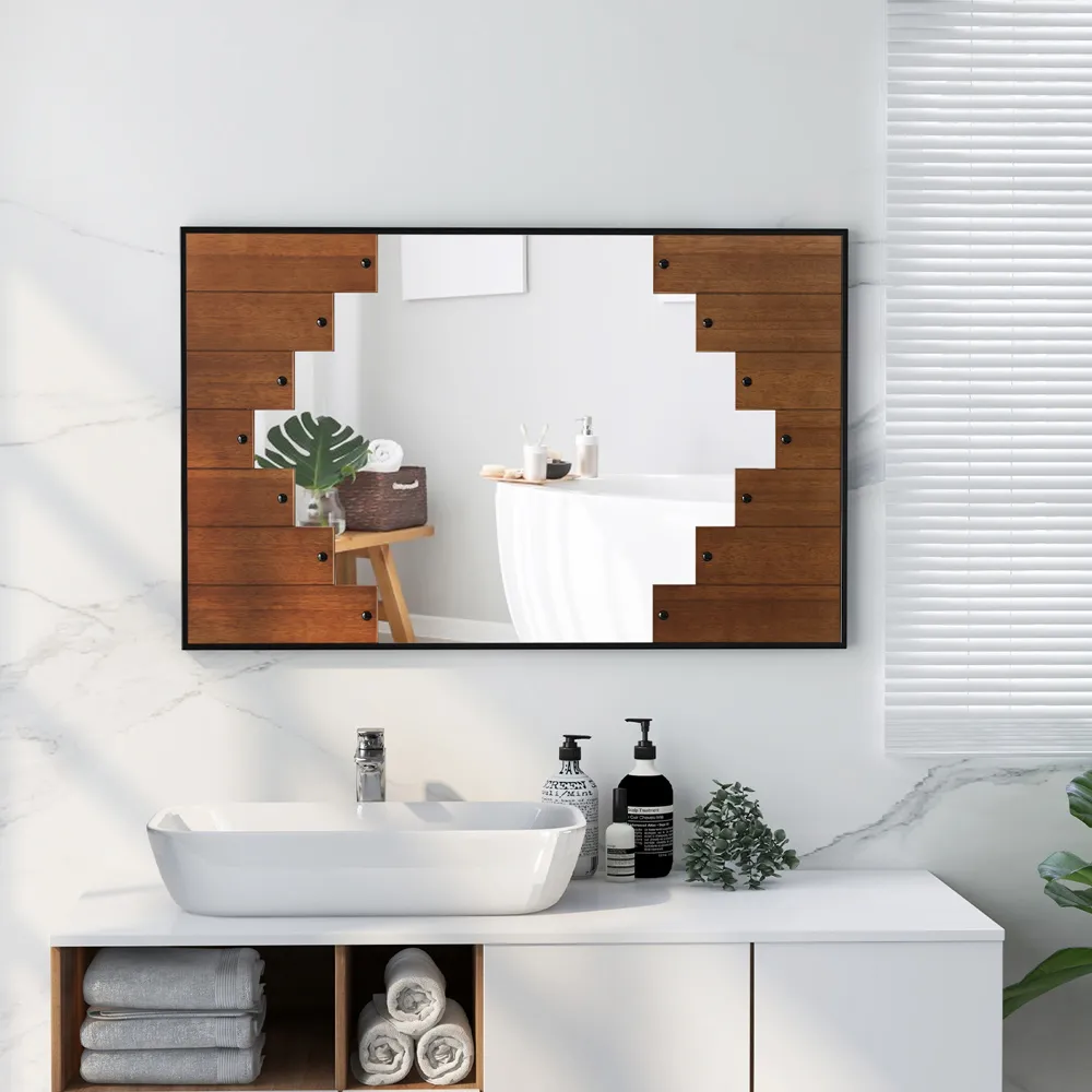 Piano Key Frame Rectangle Wall Mirror - Black