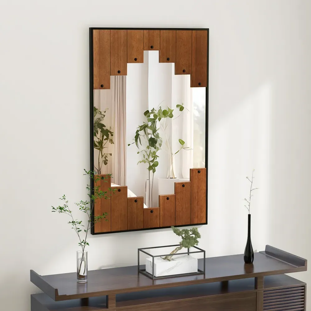 Piano Key Frame Rectangle Wall Mirror - Black