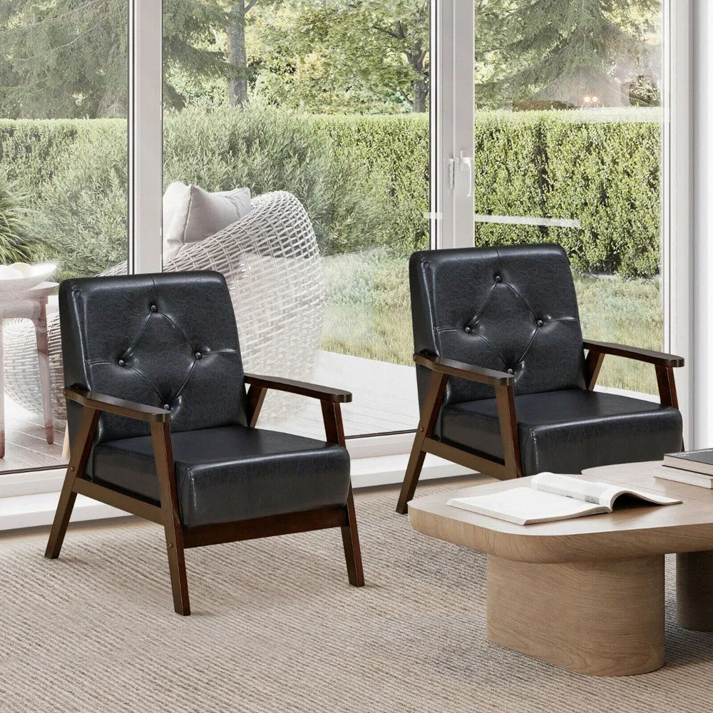 PU Leather Accent Sofa Chair - Black