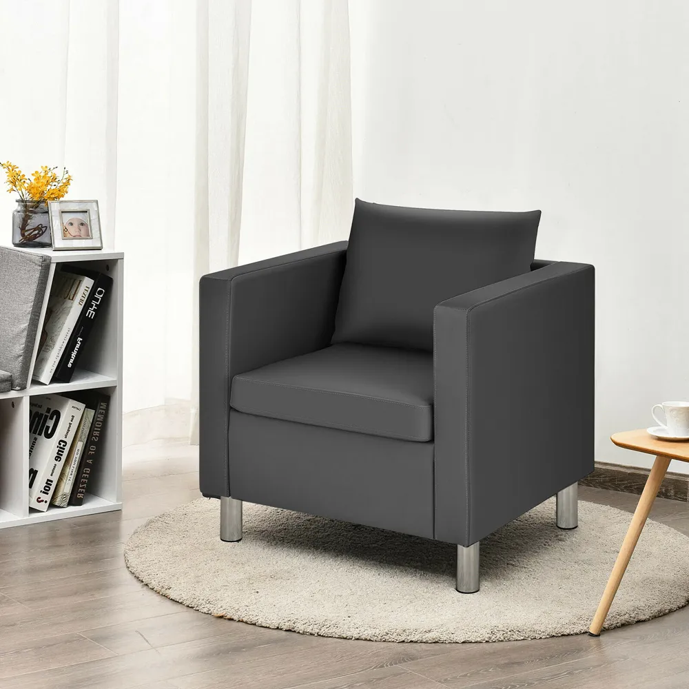 PU Leather Tub Chair with Pillow - Black