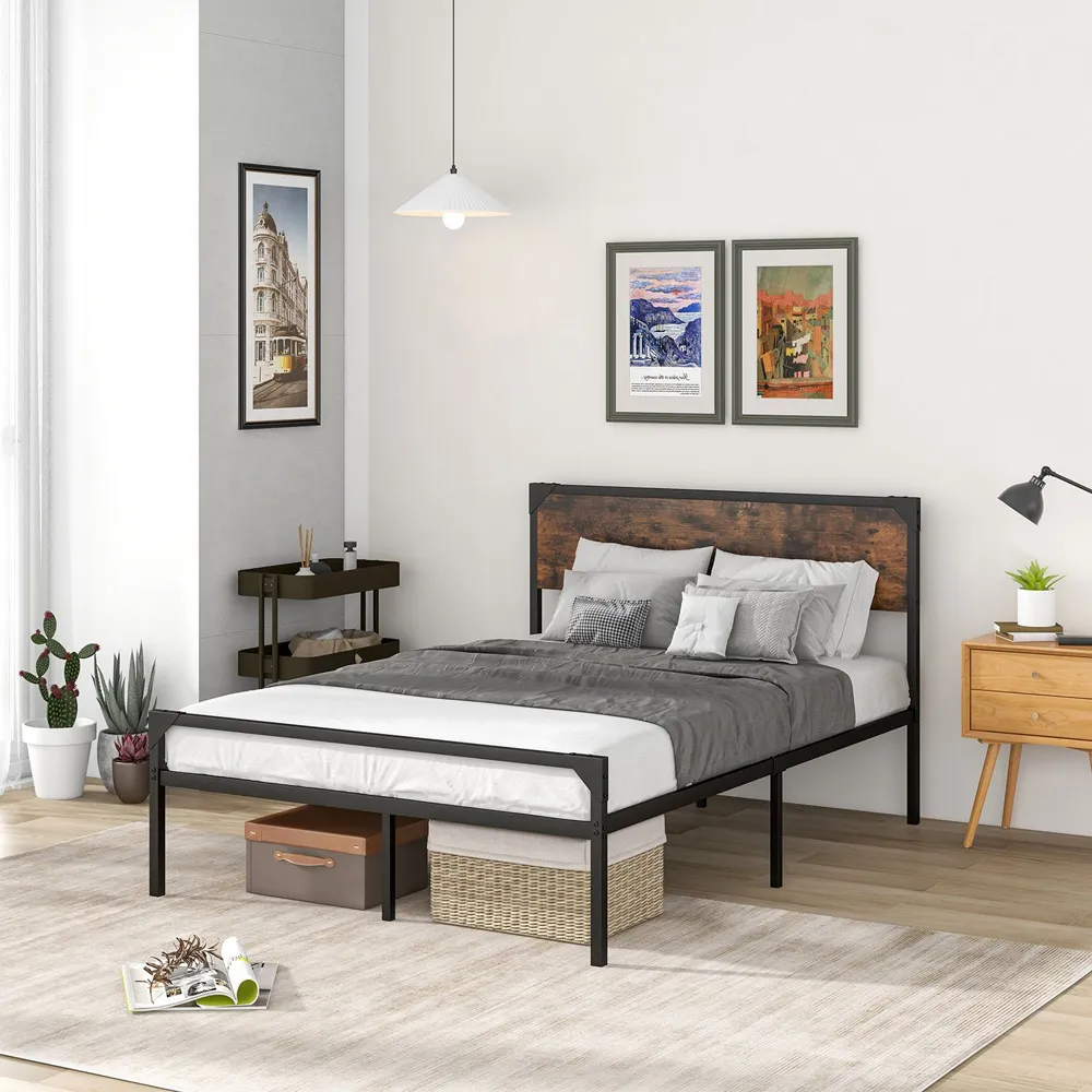 Queen Size Metal Platform Bed Frame with 9 Support Legs