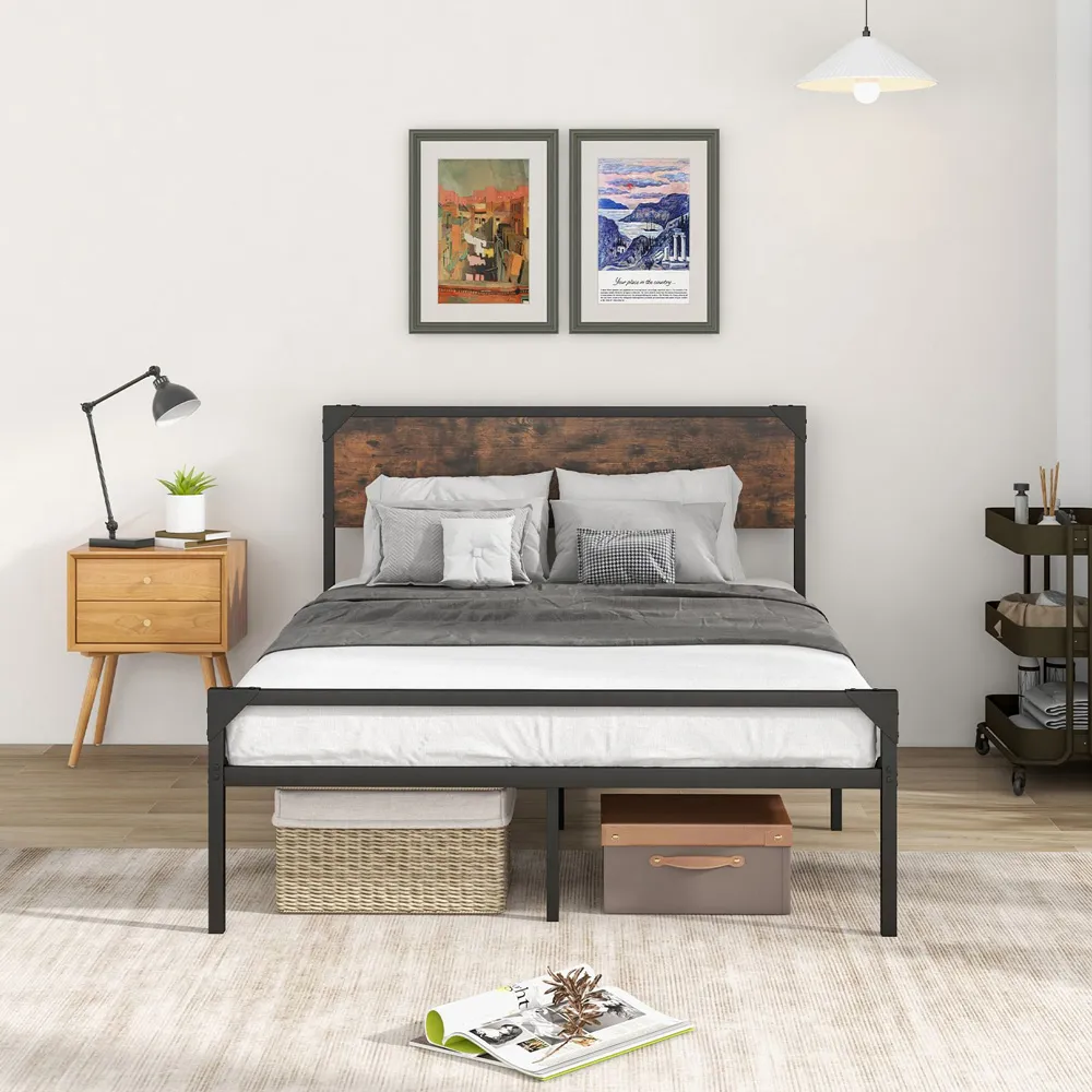 Queen Size Metal Platform Bed Frame with 9 Support Legs