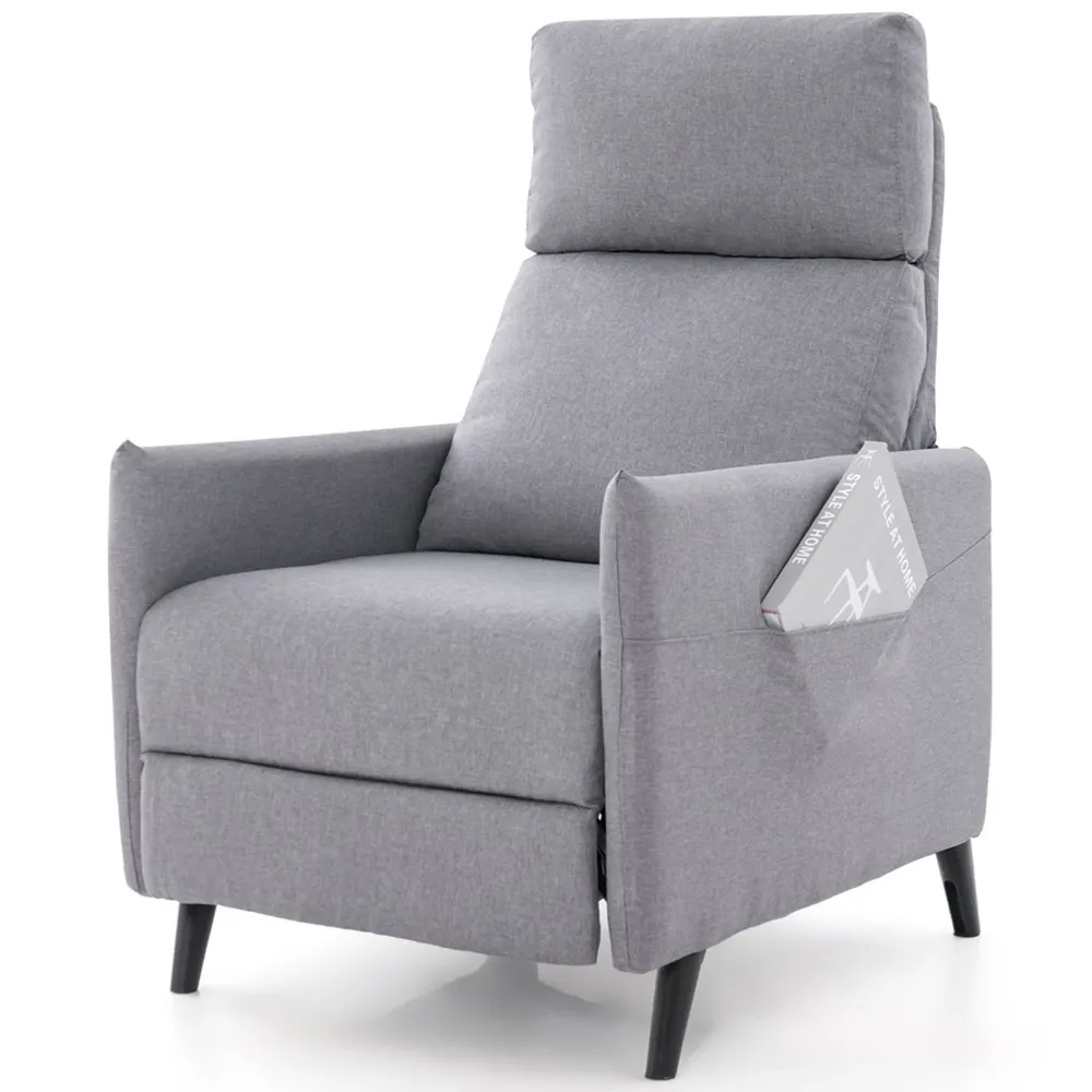 Recliner Armchair with Footrest - Grey, Linen