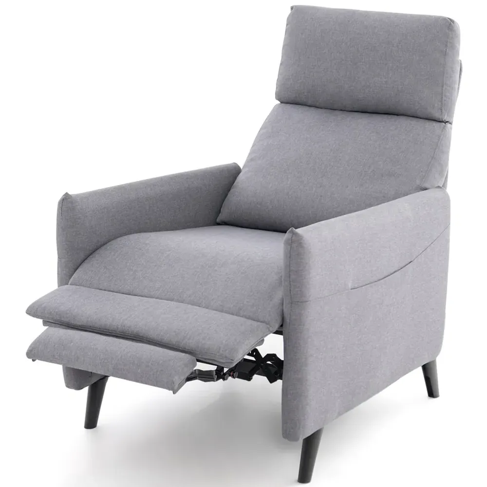 Recliner Armchair with Footrest - Grey, Linen