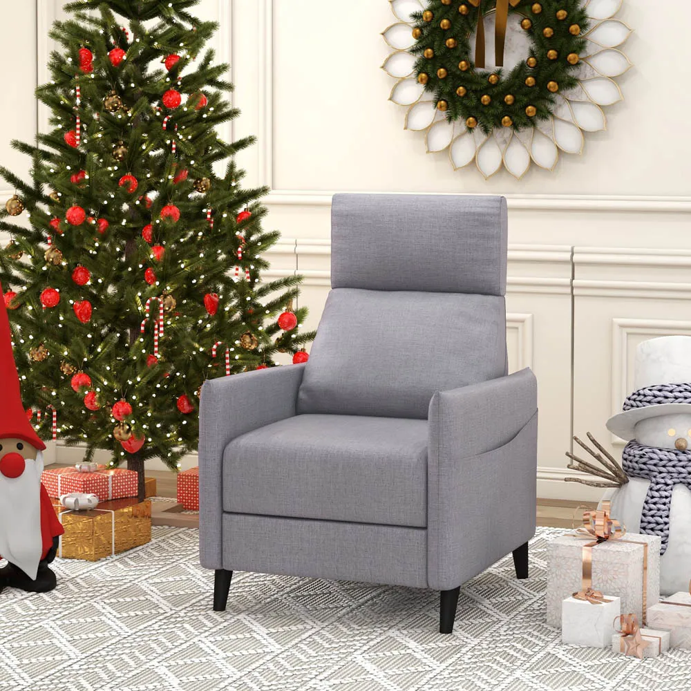 Recliner Armchair with Footrest - Grey, Linen
