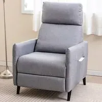 Recliner Armchair with Footrest - Grey, Linen