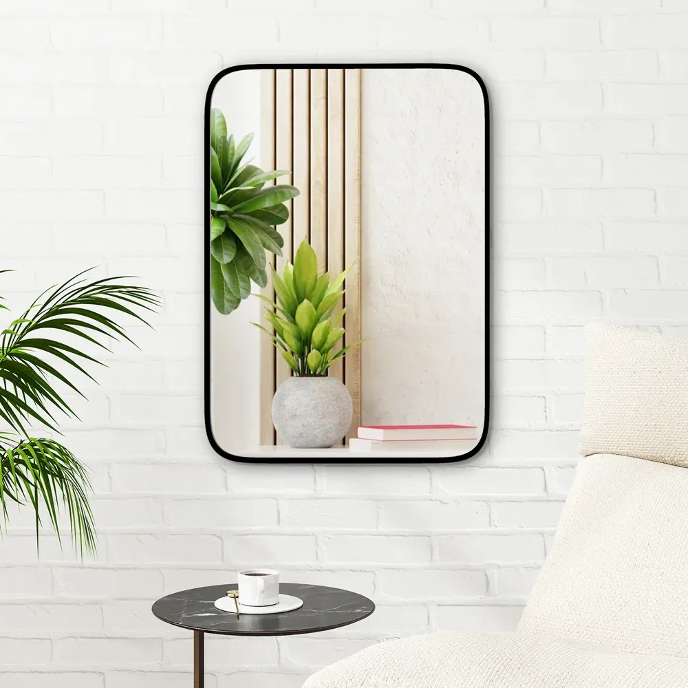 Rectangle Bathroom Wall Mirror with Shatter Proof Film - Black