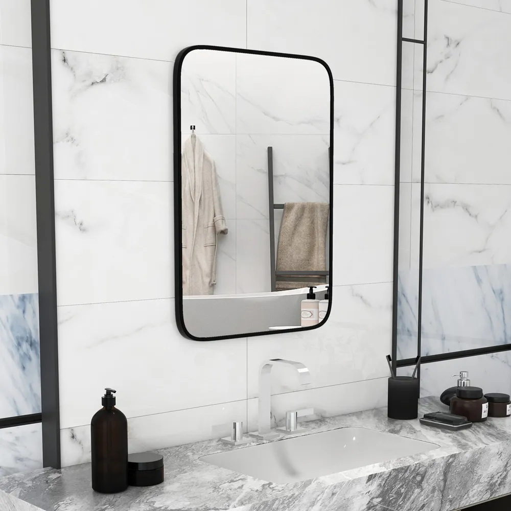 Rectangle Bathroom Wall Mirror with Shatter Proof Film - Black