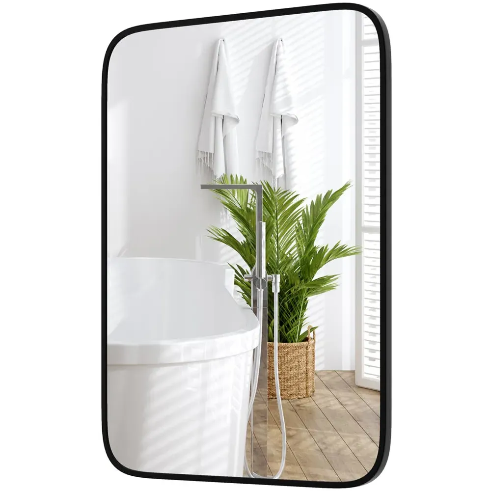 Rectangle Bathroom Wall Mirror with Shatter Proof Film - Black