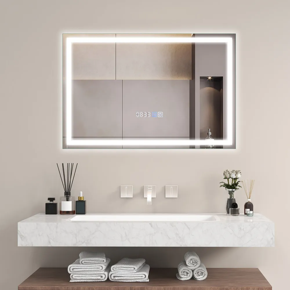 Rectangle LED Wall Mirror with Anti-Fog - Silver