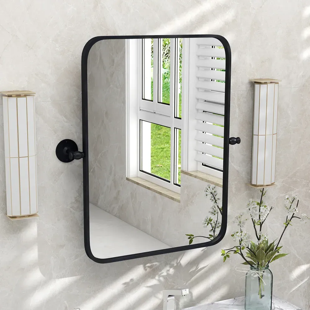 Rectangle Pivot Wall Mounted Mirror - Black, Metal