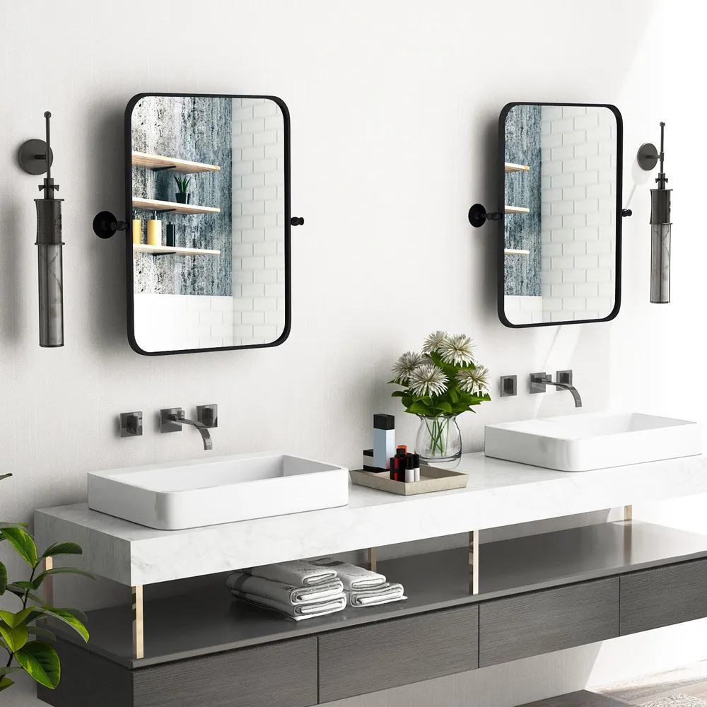 Rectangle Pivot Wall Mounted Mirror - Black, Metal