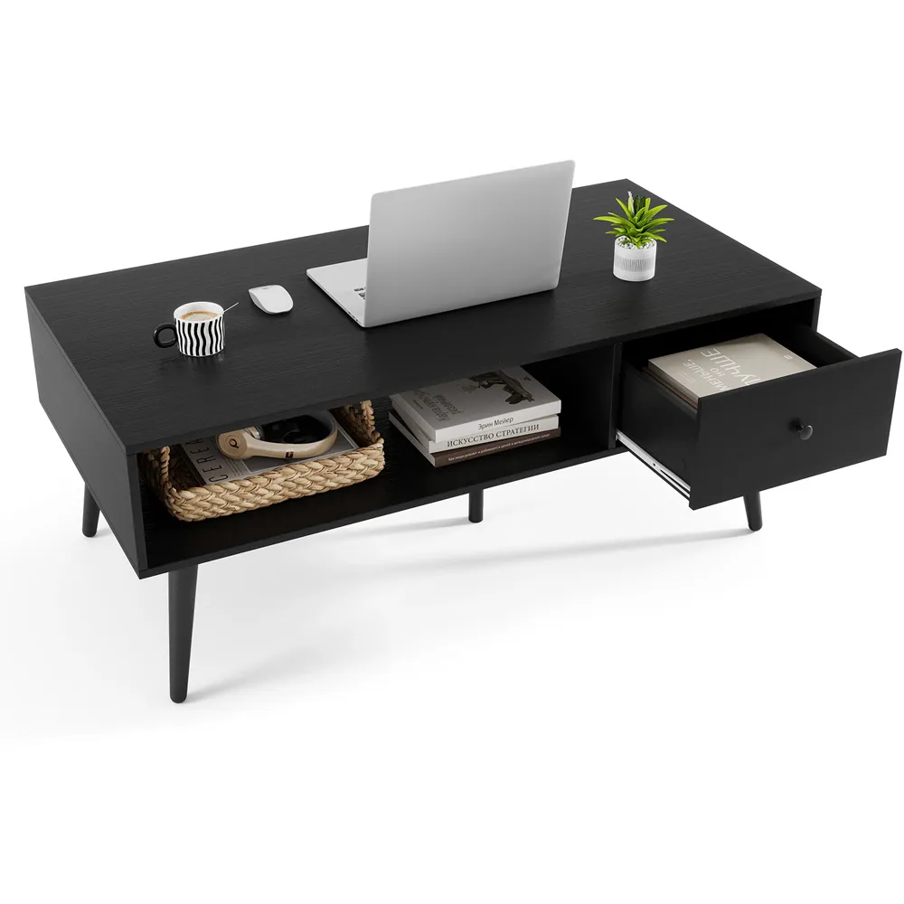 Rectangular Coffee Table with Drawer - Black