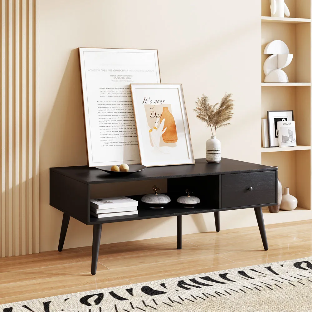 Rectangular Coffee Table with Drawer - Black