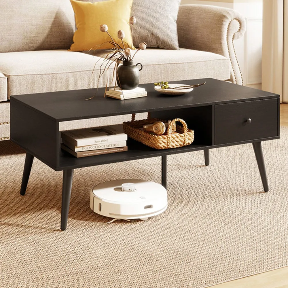 Rectangular Coffee Table with Drawer - Black