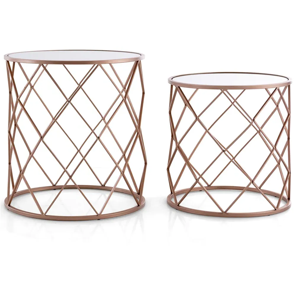 Rose Gold Mirrored Top Nest of Tables Set of 2 - Pink