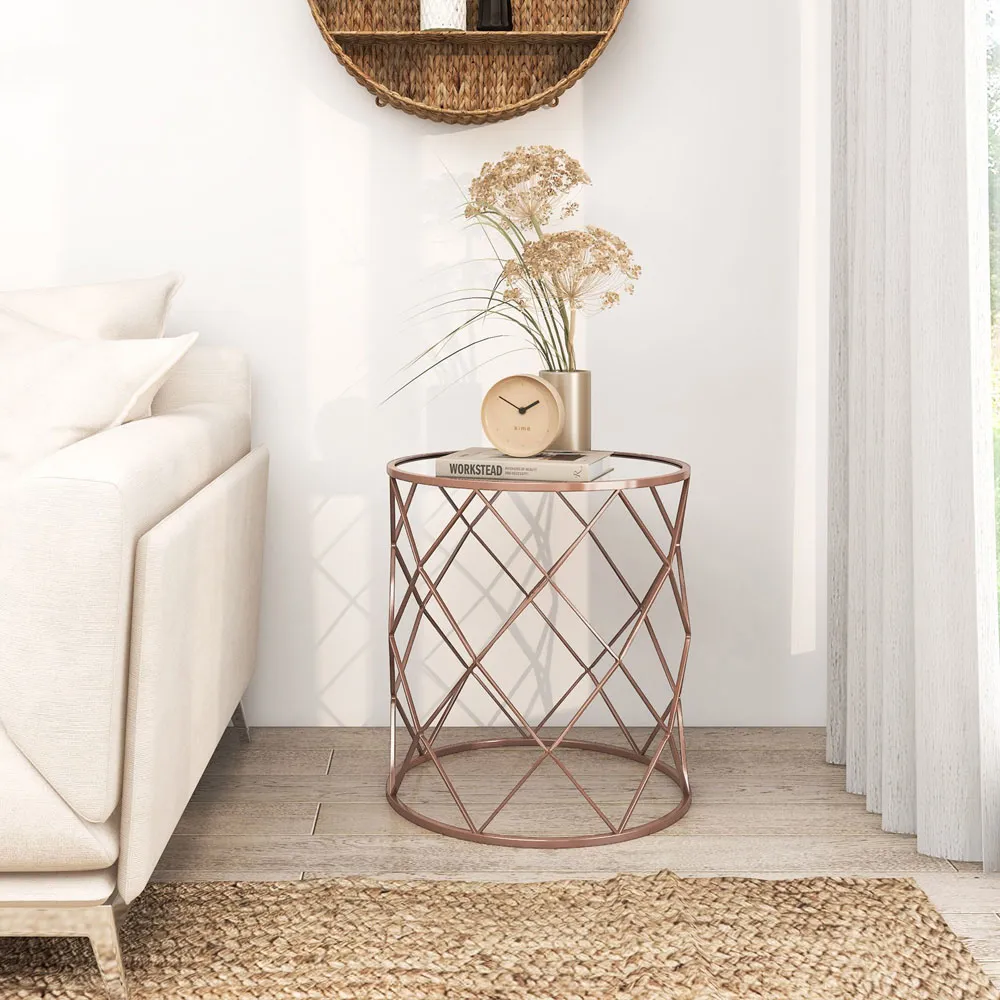 Rose Gold Mirrored Top Nest of Tables Set of 2 - Pink