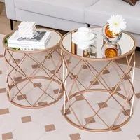 Rose Gold Mirrored Top Nest of Tables Set of 2 - Pink