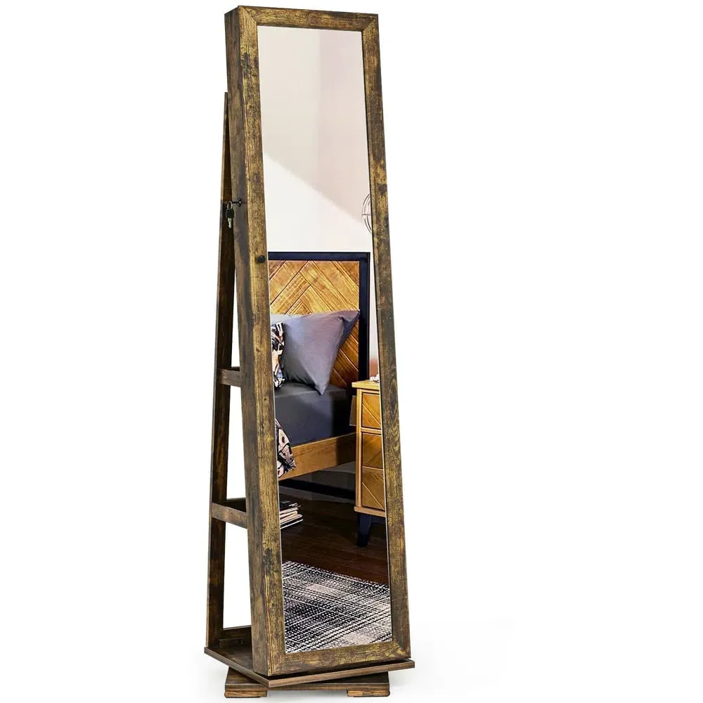 Rotatable Full Length Mirrored Jewellery Cabinet - Brown image