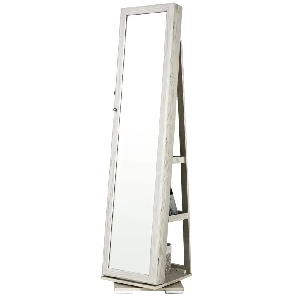 Rotatable Full Length Mirrored Jewellery Cabinet - White