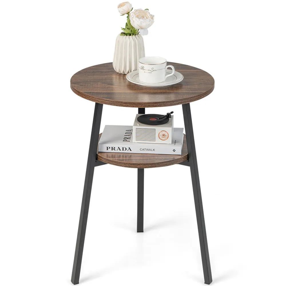 Round 2 Shelf Side Table - Brown