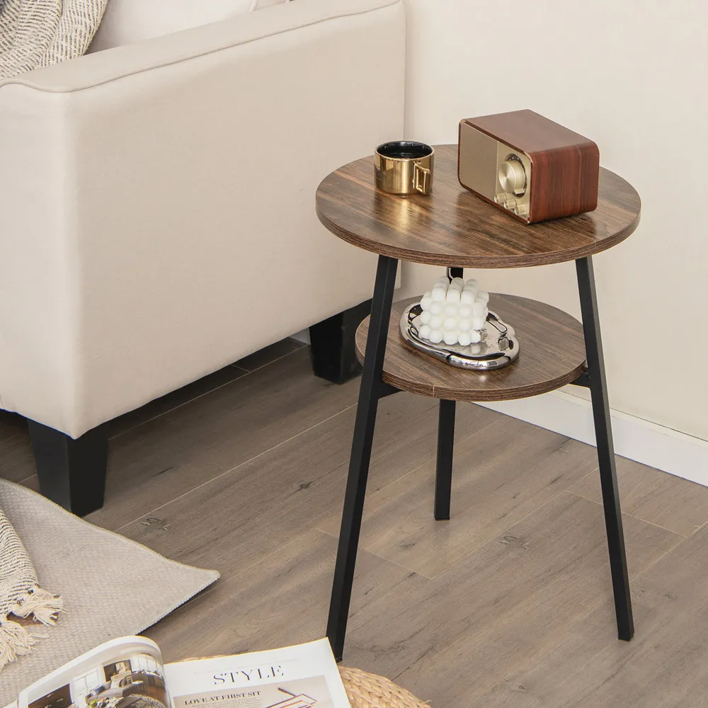 Round 2 Shelf Side Table - Brown