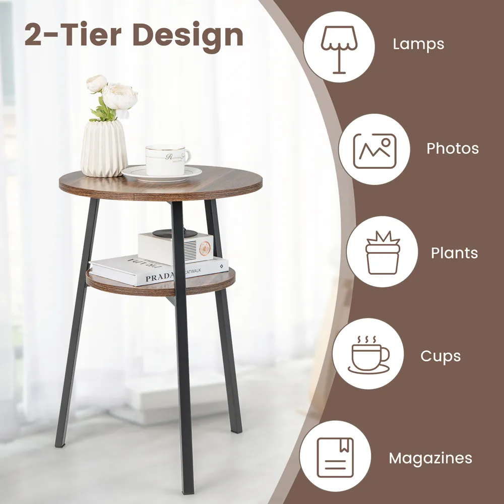 Round 2 Shelf Side Table - Brown
