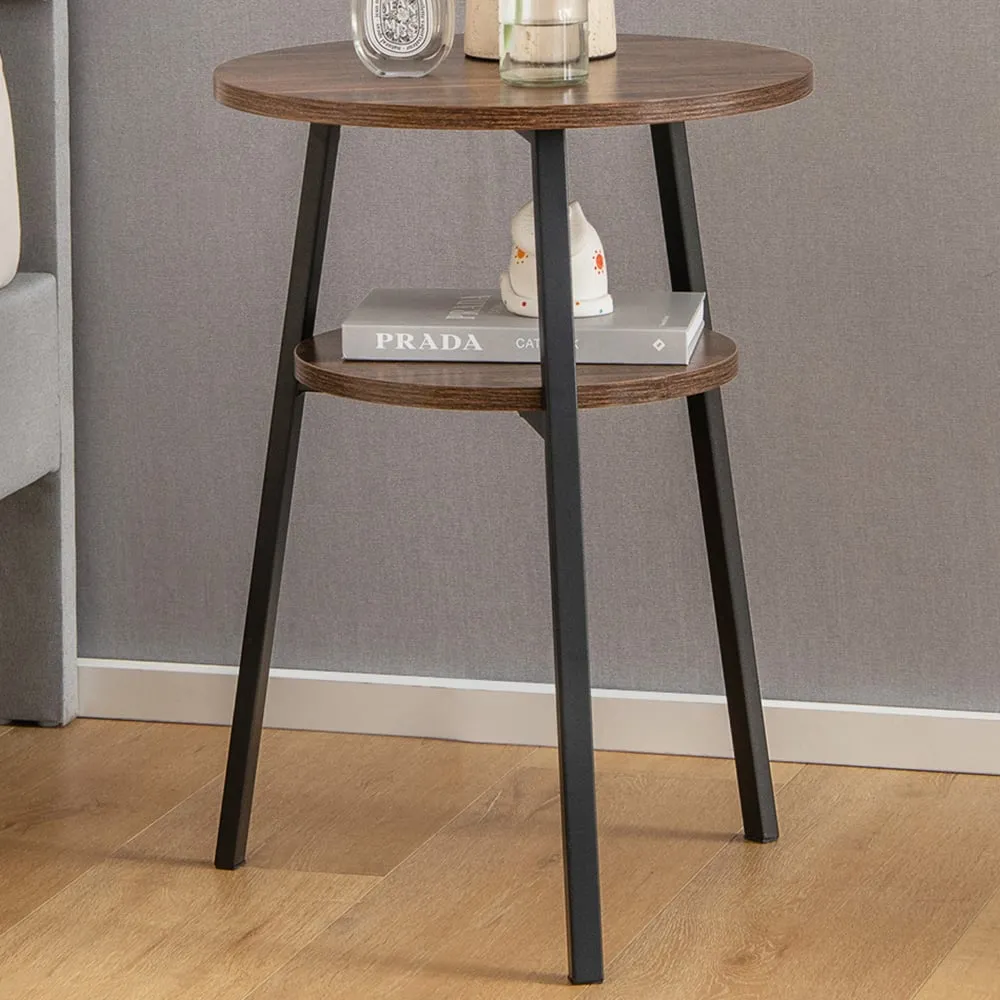 Round 2 Shelf Side Table - Brown