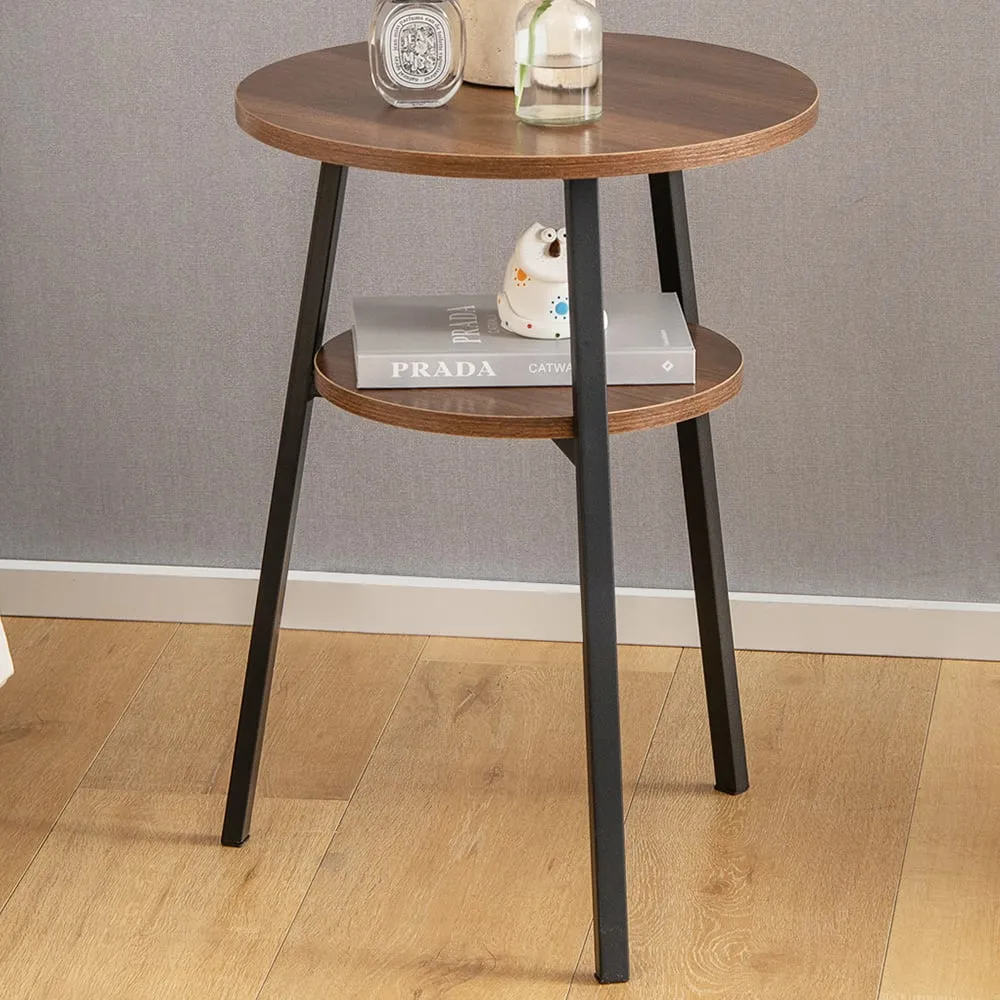 Round 2 Shelf Side Table - Walnut